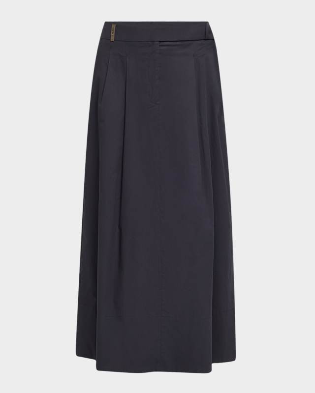 Straight Stretch Cotton Midi Skirt